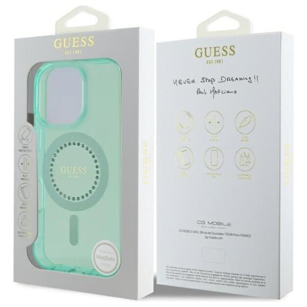 Guess IML Rhinestones MagSafe - Case for iPhone 16 Pro Max (Green)