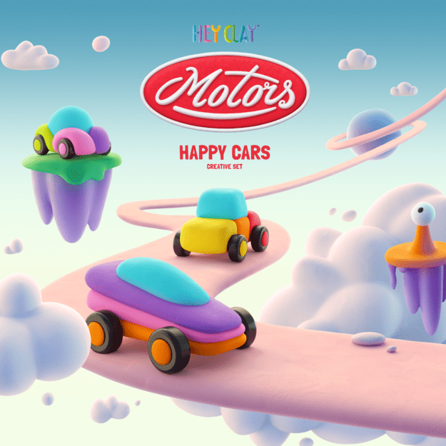 HEY CLAY Modeling Clay Happy Cars with Wheels