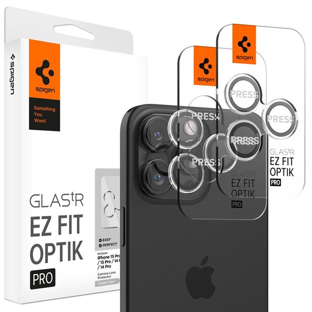 Spigen Optik.TR EZ Fit Camera Lens Protector 2-Pack - Objektyvo apsauginis stiklas skirtas iPhone 16 Pro / 16 Pro Max / 15 Pro / 15 Pro Max / 14 Pro / 14 Pro Max (2 vnt) ( 6