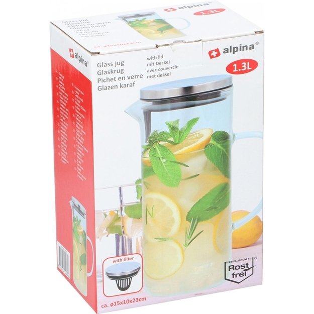 Alpina - ąsotis su dangteliu iš borosilikatinio stiklo, 1,3l 12