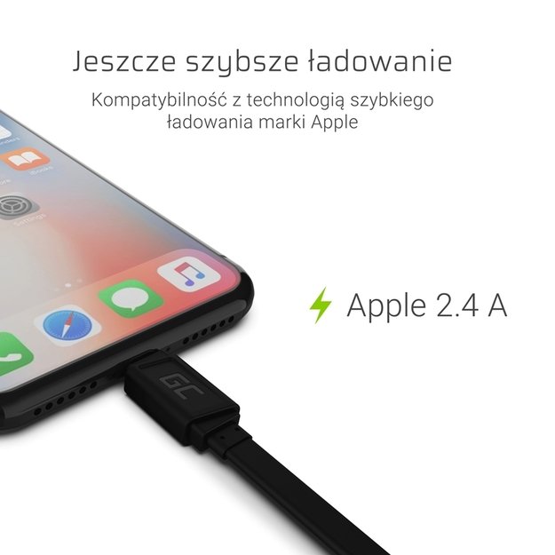 GCmatte Lightning Flat laidas 25 cm su greitu įkrovimu Apple 2.4A