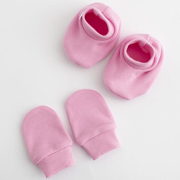 Naujas Baby Atsitiktinai apsirengęs rožinis 0-6m medvilninis rinkinys kūdikiui su kepuraitėmis ir pirštinėmis, dydis 0-6m, 0-6m