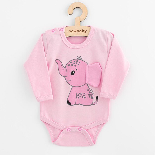 Kūdikis viso kūno su ilgomis rankovėmis New Baby Happy Elephant rožinė, 80 (9-12m)