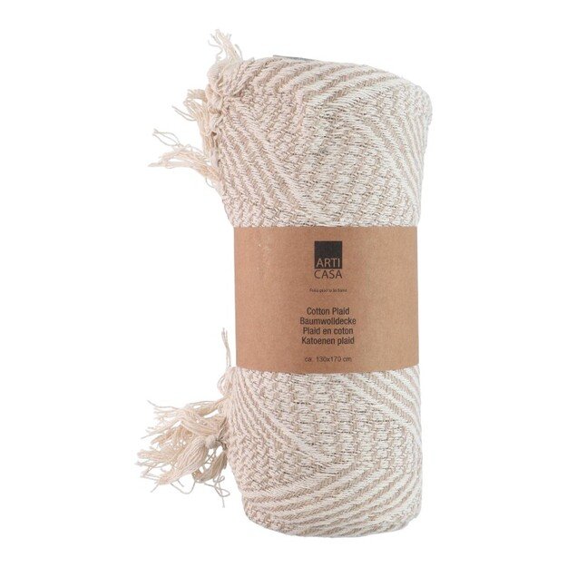Arti Casa - medvilninis eglutės rašto antklodė 130x170 cm (smėlinė / balta)