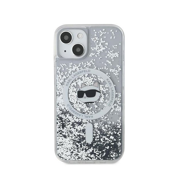 Karl Lagerfeld Liquid Glitter Choupette galvutė MagSafe – iPhone 15 Plus / 14 Plus dėklas (skaidrus)