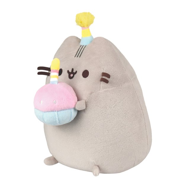 Pusheen - pliušinis talismanas su gimtadienio kepure ir tortu 24 cm 11