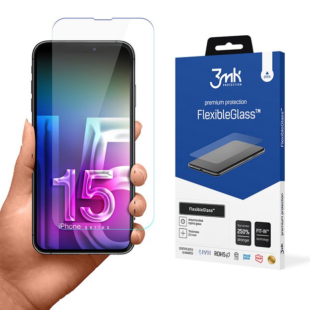 3mk FlexibleGlass – hibridinis stiklas, skirtas iPhone 15 Plus