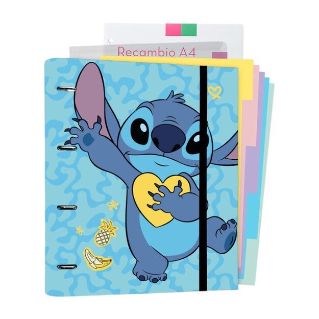 Disney Stitch - A4 segtuvas su lapais iš Tropical kolekcijos (4 žiedai, elastinė juosta)