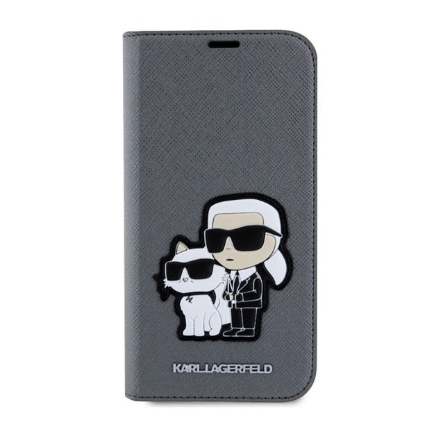 „Karl Lagerfeld Booktype NFT Saffiano Karl & Choupette“ dėklas, skirtas „iPhone 14“ (sidabrinis) 3