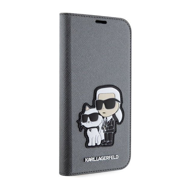 „Karl Lagerfeld Booktype NFT Saffiano Karl & Choupette“ dėklas, skirtas „iPhone 14“ (sidabrinis) 5