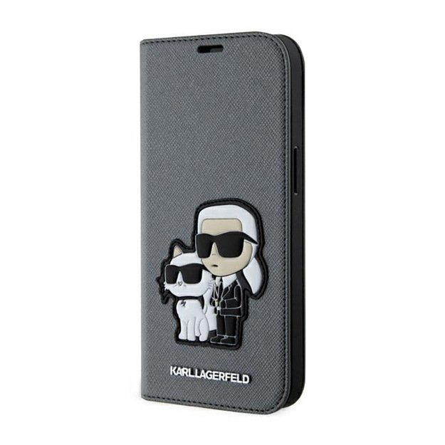 „Karl Lagerfeld Booktype NFT Saffiano Karl & Choupette“ dėklas, skirtas „iPhone 14“ (sidabrinis) 1