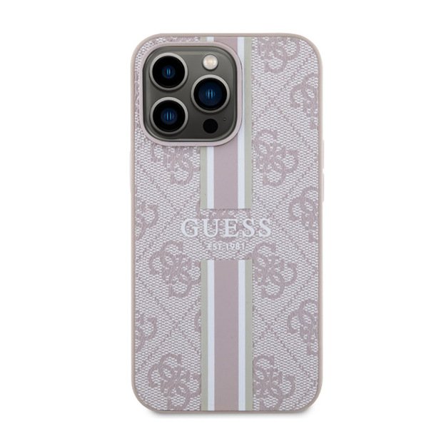 Guess 4G Printed Stripes MagSafe – dėklas, skirtas iPhone 13 Pro (rožinis)