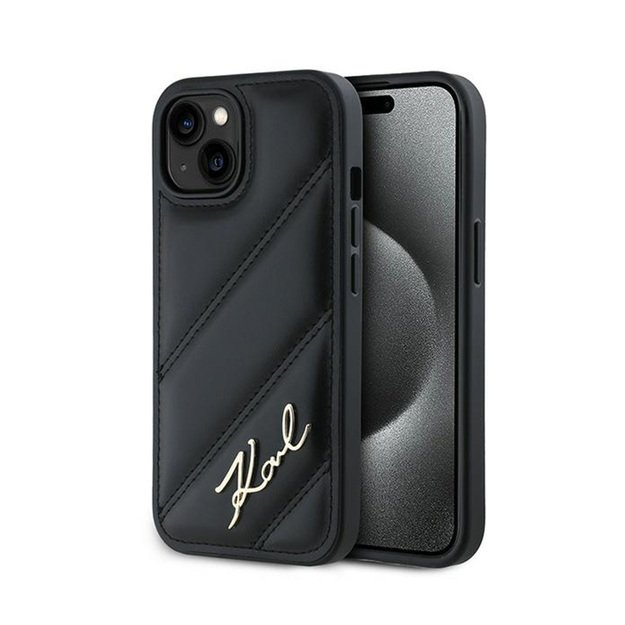 Karl Lagerfeld Diagonal Quilted Script – dėklas, skirtas iPhone 15/14/13 (juodas)