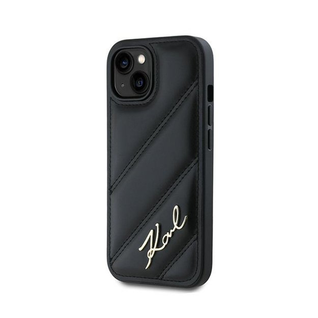 Karl Lagerfeld Diagonal Quilted Script – dėklas, skirtas iPhone 15/14/13 (juodas)