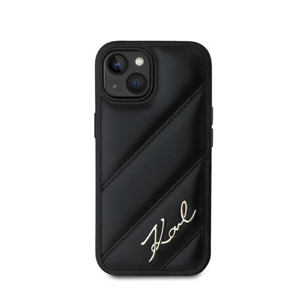 Karl Lagerfeld Diagonal Quilted Script – dėklas, skirtas iPhone 15/14/13 (juodas)