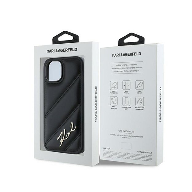 Karl Lagerfeld Diagonal Quilted Script – dėklas, skirtas iPhone 15/14/13 (juodas)