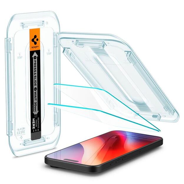 GRŪDINTAS STIKLAS SPIGEN GLASS.TR "EZ FIT" 2 PAKUOTĖS IPHONE 16 PRO CLEAR 24