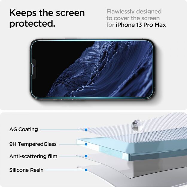 Spigen Glas.TR EZ Fit – grūdintas stiklas Apple iPhone 16e / iPhone 14 / iPhone 13 / iPhone 13 Pro (aiškus) 10