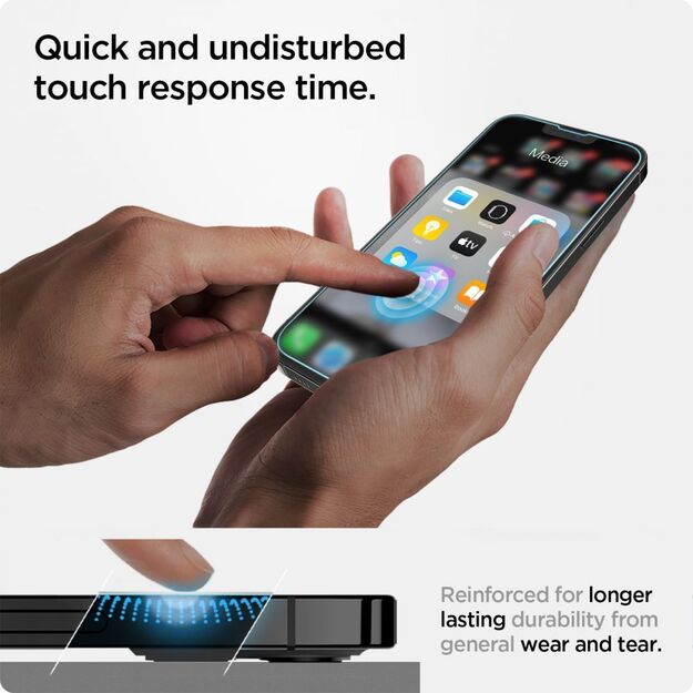 Spigen Glas.TR EZ Fit – grūdintas stiklas Apple iPhone 16e / iPhone 14 / iPhone 13 / iPhone 13 Pro (aiškus) 11