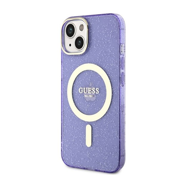 Guess Glitter Gold MagSafe – dėklas, skirtas iPhone 14 Plus (violetinė) 10