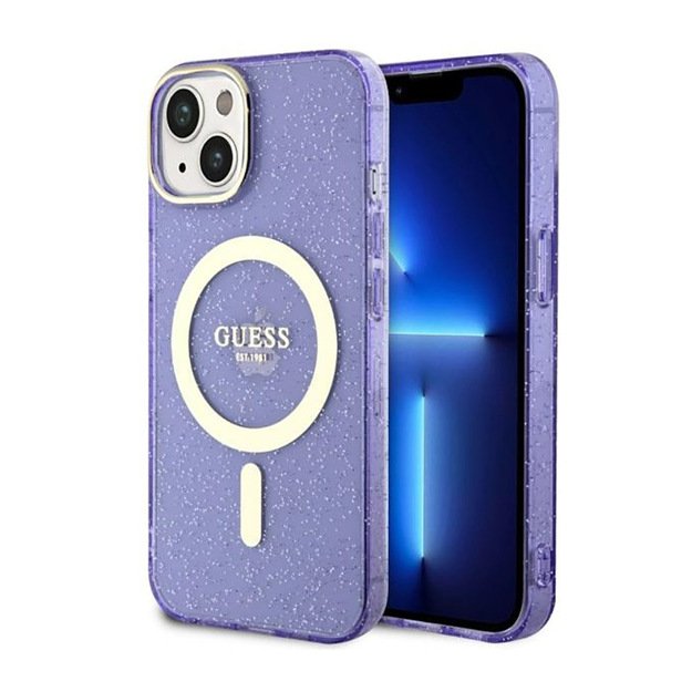 Guess Glitter Gold MagSafe – dėklas, skirtas iPhone 14 Plus (violetinė) 9