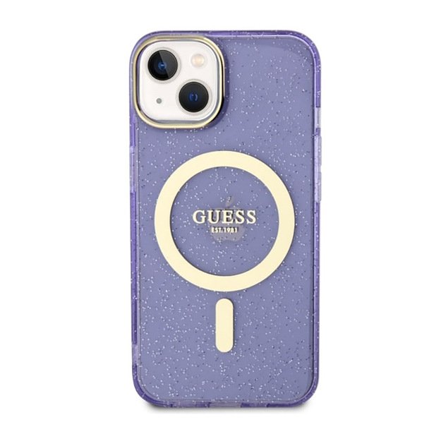 Guess Glitter Gold MagSafe – dėklas, skirtas iPhone 14 Plus (violetinė) 11