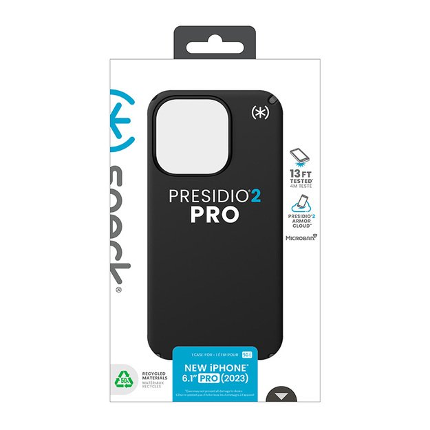 Speck Presidio2 Pro – dėklas, skirtas iPhone 15 Pro (juodas / šiferio pilkas / baltas) 12