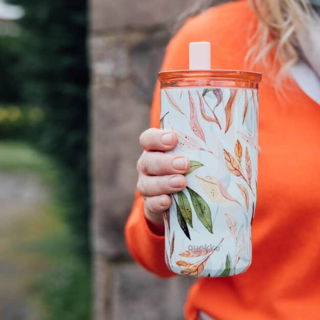 Quokka Mist – nerūdijančio plieno termo puodelis 720 ml su šiaudeliais (krentantys lapai) 5