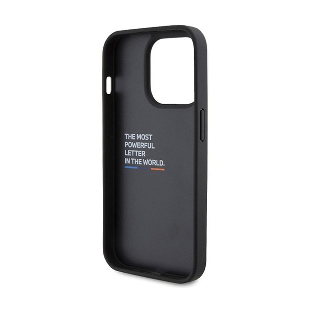 BMW Leather Carbon Blue Line – dėklas, skirtas iPhone 15 Pro (juodas) 15