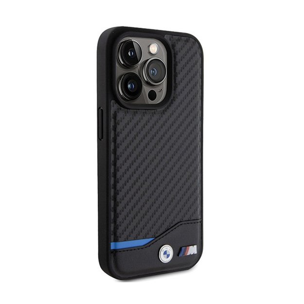 BMW Leather Carbon Blue Line – dėklas, skirtas iPhone 15 Pro (juodas) 12
