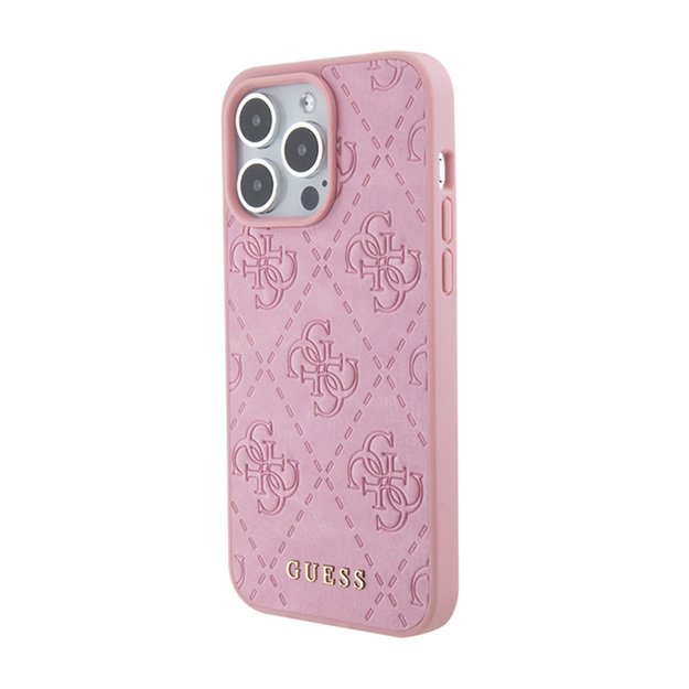 Guess Leather 4G štampuotas – iPhone 15 Pro Max dėklas (rožinis)