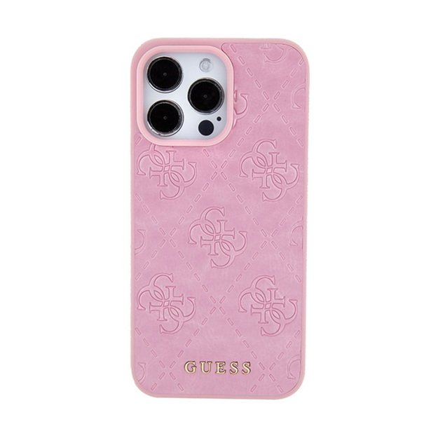 Guess Leather 4G štampuotas – iPhone 15 Pro Max dėklas (rožinis)