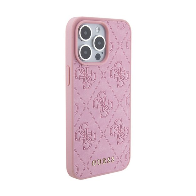Guess Leather 4G štampuotas – iPhone 15 Pro Max dėklas (rožinis)