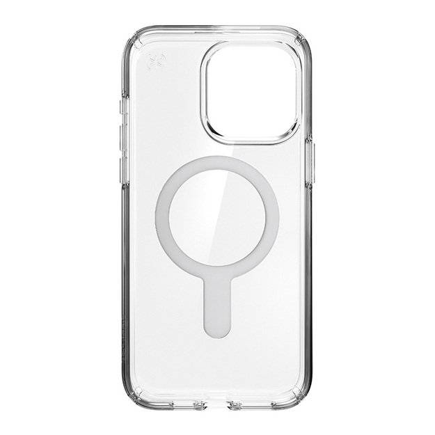 „Speck Presidio Perfect-Clear ClickLock & Magsafe“ dėklas, skirtas „iPhone 15 Pro Max“ (skaidrus / chromo apdaila / rami sidabrinė spalva)