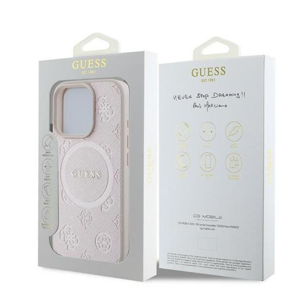 „Guess Saffiano Peony Classic Logo MagSafe“ dėklas iPhone 16 Pro telefonui (rožinis) 1