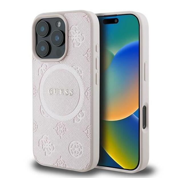 „Guess Saffiano Peony Classic Logo MagSafe“ dėklas iPhone 16 Pro telefonui (rožinis) 6