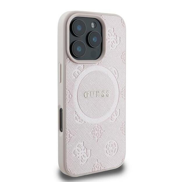 „Guess Saffiano Peony Classic Logo MagSafe“ dėklas iPhone 16 Pro telefonui (rožinis) 5
