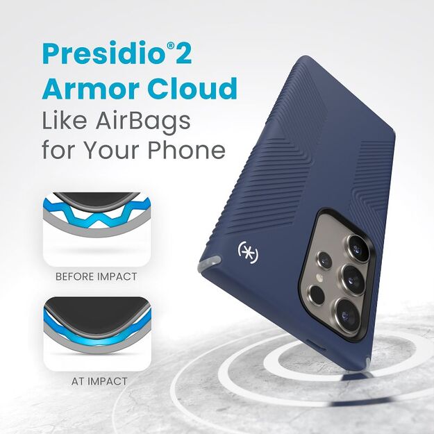 „Speck Presidio2 Grip“ – „Samsung Galaxy S24 Ultra“ dėklas (pakrantės mėlyna / dulkių pilka) 1