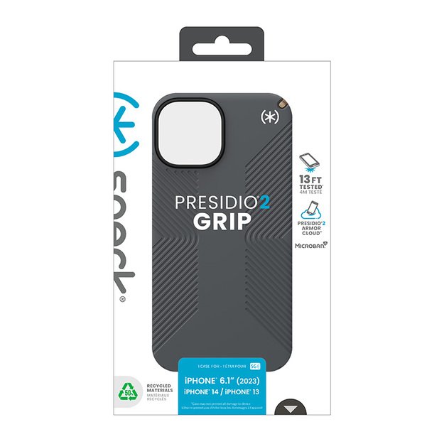 „Speck Presidio2 Grip“ dėklas, skirtas „iPhone 16e“ / „iPhone 15“ / „iPhone 14“ / „iPhone 13“ (mėlynai pilkas / šaltai bronzinis / baltas) 2