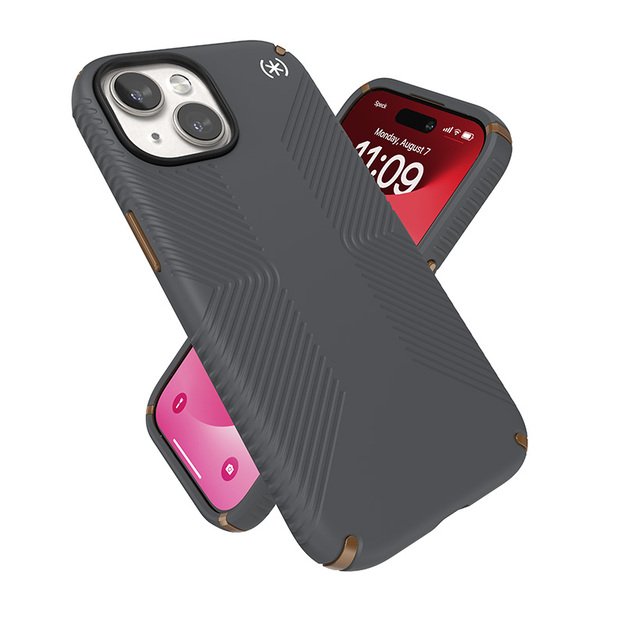 „Speck Presidio2 Grip“ dėklas, skirtas „iPhone 16e“ / „iPhone 15“ / „iPhone 14“ / „iPhone 13“ (mėlynai pilkas / šaltai bronzinis / baltas) 4
