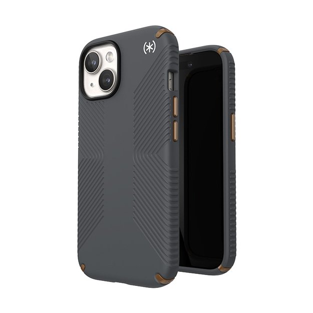 „Speck Presidio2 Grip“ dėklas, skirtas „iPhone 16e“ / „iPhone 15“ / „iPhone 14“ / „iPhone 13“ (mėlynai pilkas / šaltai bronzinis / baltas) 1
