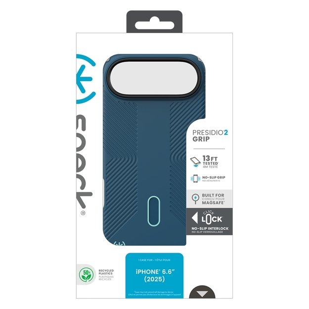 „Speck Presidio2 Grip ClickLock & MagSafe“ dėklas „iPhone 17 Air“ (gilios jūros / sidabro metalo / rašybos mėlynumo) 1