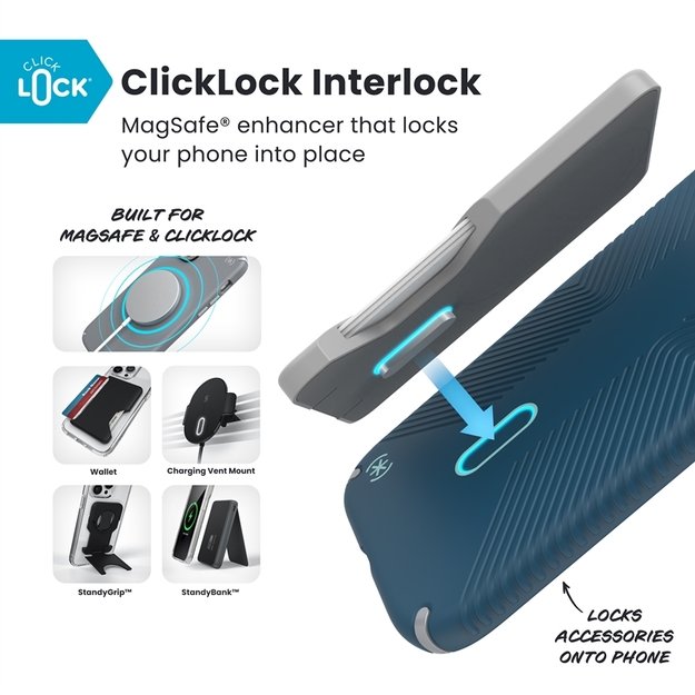 „Speck Presidio2 Grip ClickLock & MagSafe“ dėklas „iPhone 17 Air“ (gilios jūros / sidabro metalo / rašybos mėlynumo) 11