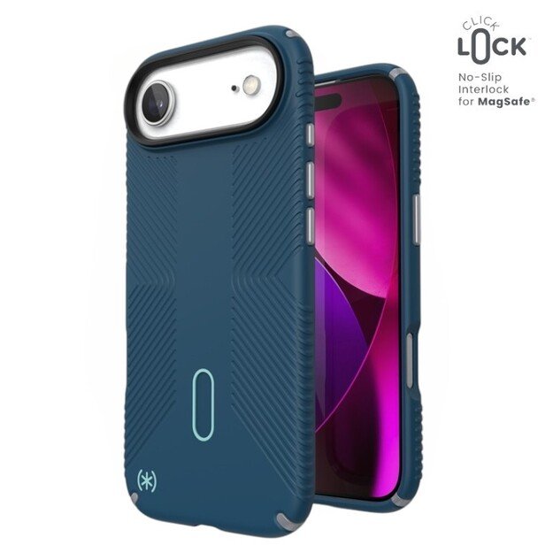 „Speck Presidio2 Grip ClickLock & MagSafe“ dėklas „iPhone 17 Air“ (gilios jūros / sidabro metalo / rašybos mėlynumo) 12