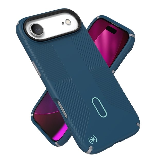 „Speck Presidio2 Grip ClickLock & MagSafe“ dėklas „iPhone 17 Air“ (gilios jūros / sidabro metalo / rašybos mėlynumo) 17