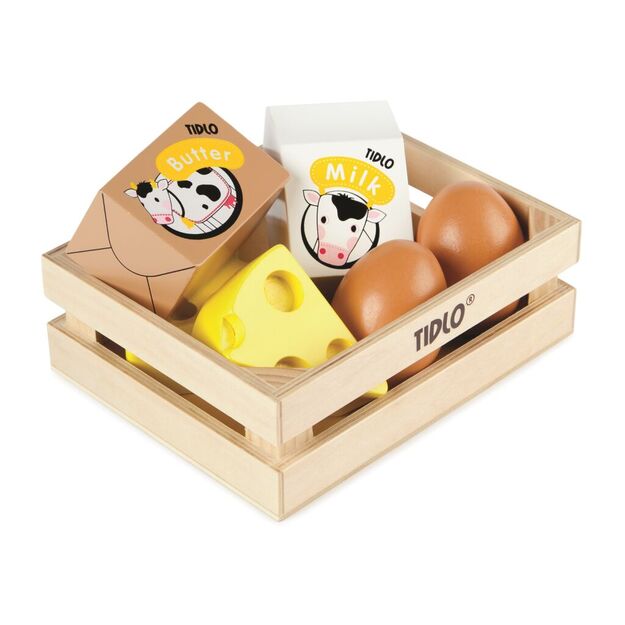 Tidlo Wooden crate with dairy products