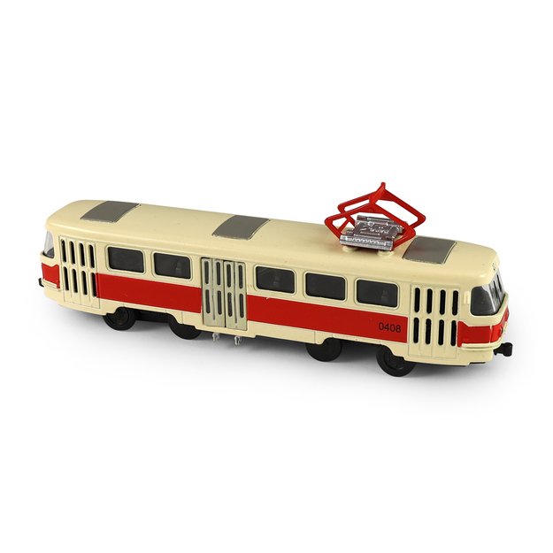 Metal Czech retro tram red 16 cm light sound