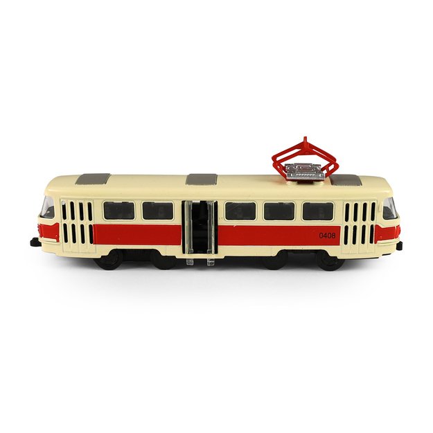 Metalinis čekiškas retro tramvajus, raudonas, 16 cm, šviesa ir garsas 4
