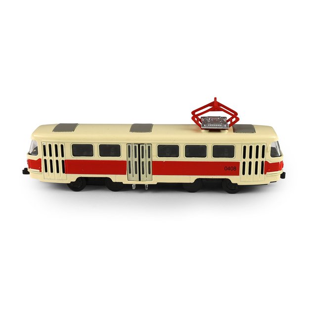 Metalinis čekiškas retro tramvajus, raudonas, 16 cm, šviesa ir garsas 3