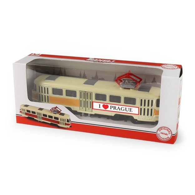 Metalinis čekiškas retro tramvajus geltonas 16 cm PRAHOS 2